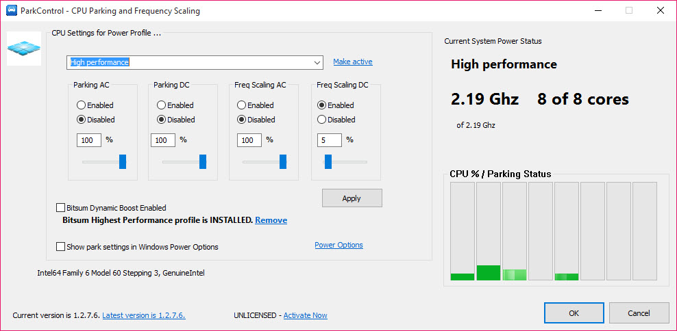 cpu parked windows 7