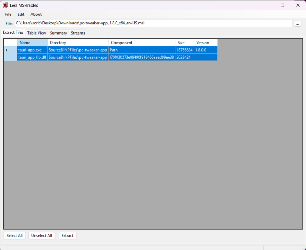 lessmsi screenshot 1