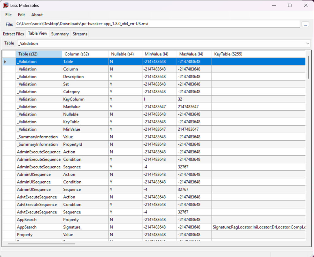 lessmsi screenshot 2